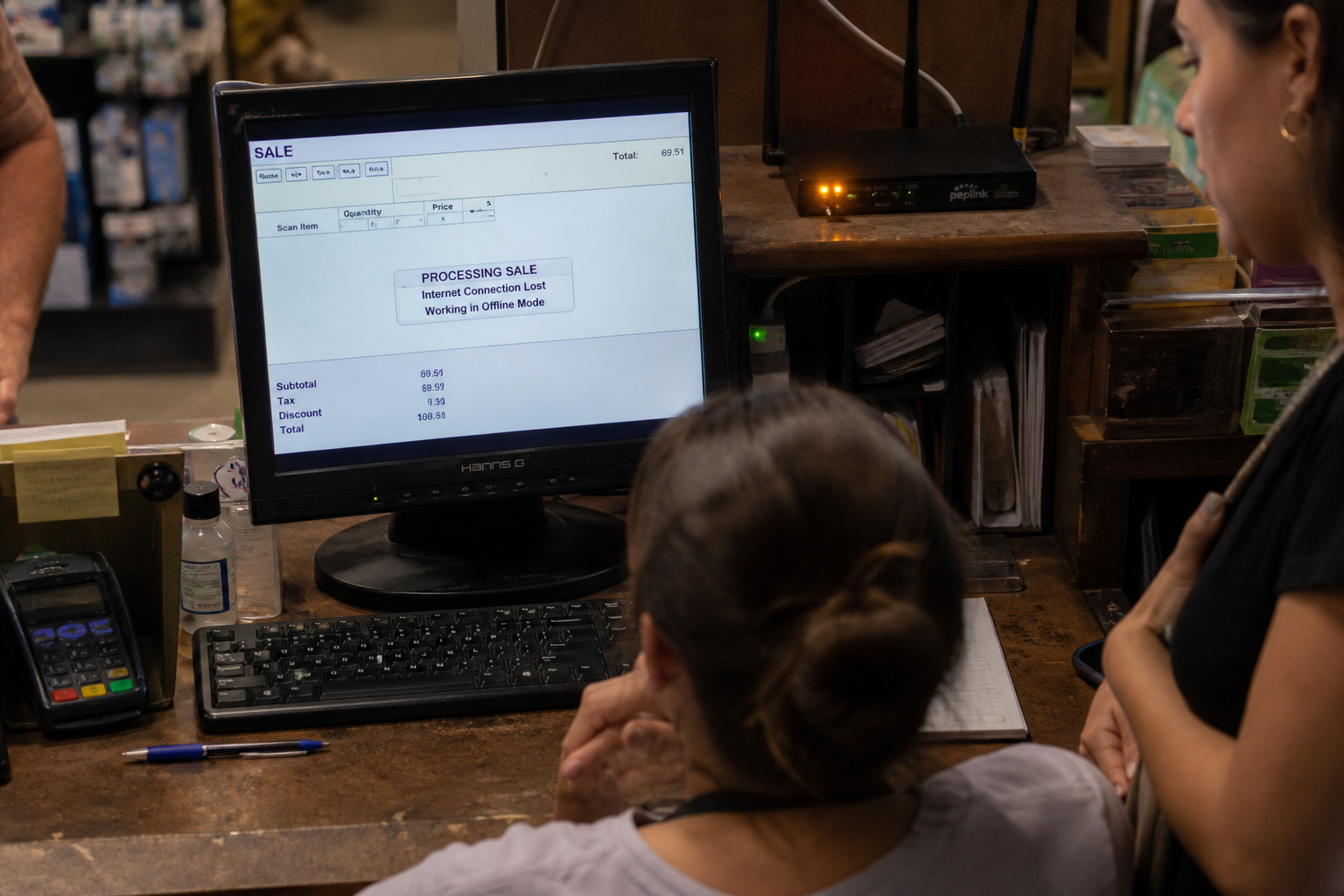 Retail analytics on a desktop monitor at a shop
