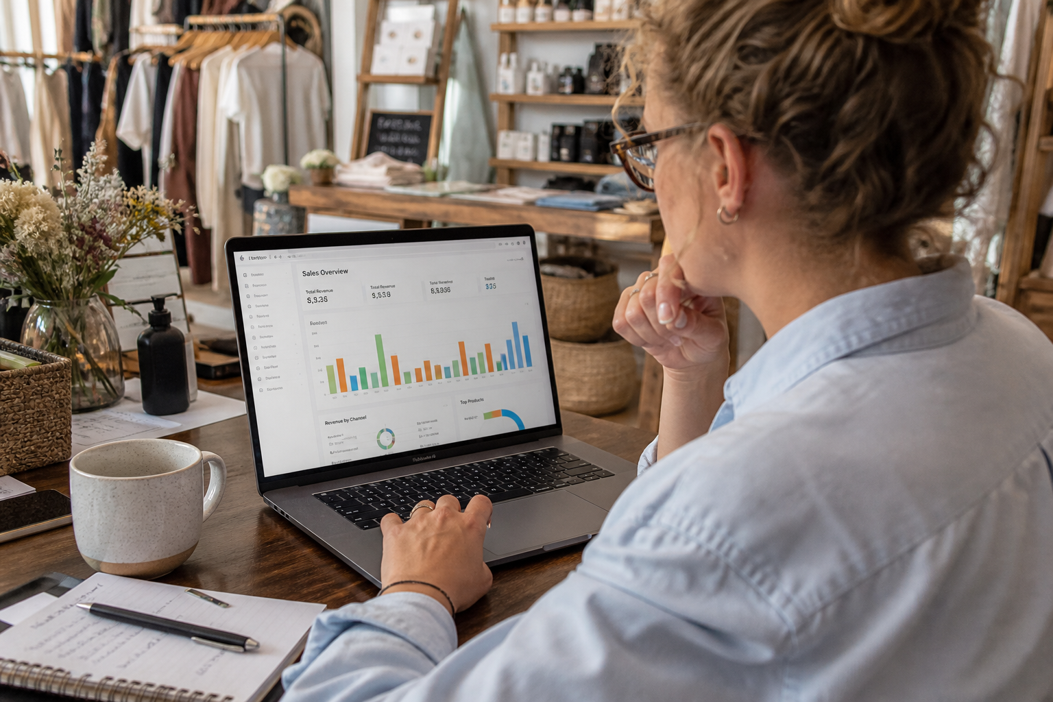 Business analytics dashboard on a laptop screen